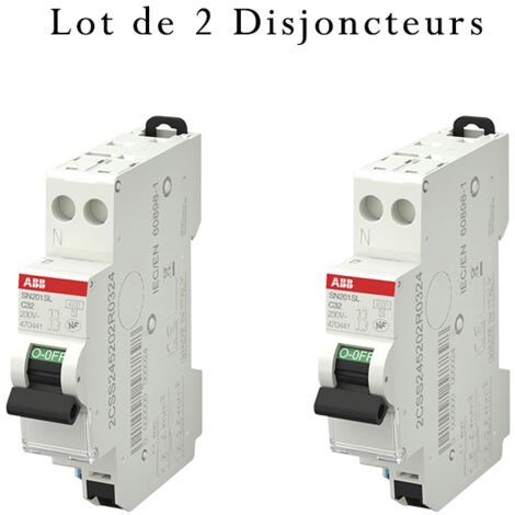 Disjoncteur Phase + Neutre ABB 2A - 4.5 KA Courbe C - Réf 470429