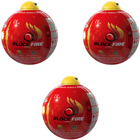 Lot de 3 boules extinctrices - Protection incendie - Intérieur extérieur - Sans entretien - 15 cm de diamètre - BLOCK'FIRE