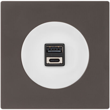 Double prise USB 2,6a a/c blanc glossy DOM + plaque simple taupe - FONTINI (1/5)