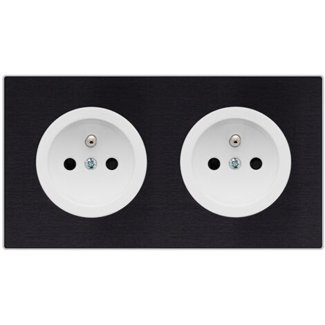 2 prises 2P+T blanc glossy DOM + plaque double métallisé anthracite - FONTINI (1/5)