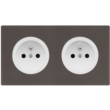 2 prises 2P+T blanc glossy DOM + plaque double taupe - FONTINI (1/5)