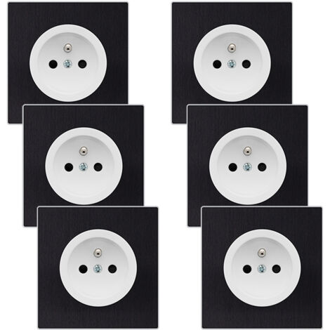 6 prises 2P+T blanc glossy DOM + 6 plaques simples métallisé anthracite - FONTINI (1/5)