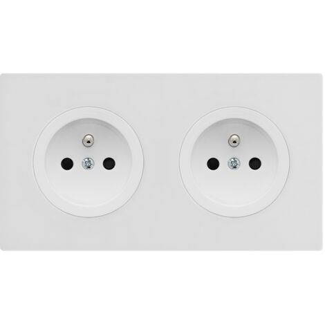 2 prises 2P+T blanc glossy DOM avec plaque double blanc – Élégance et praticité pour vos installations électriques - FONTINI (1/5)