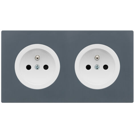 2 prises 2P+T blanc glossy DOM + plaque double blue grey - FONTINI (1/5)