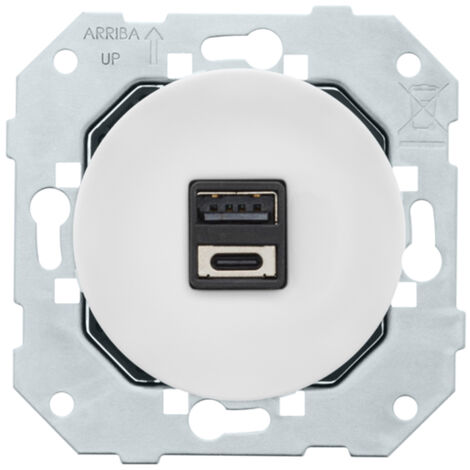 Double prise USB 2,6A A/C blanc glossy DOM avec plaque simple blanc – Charge rapide et design moderne - FONTINI