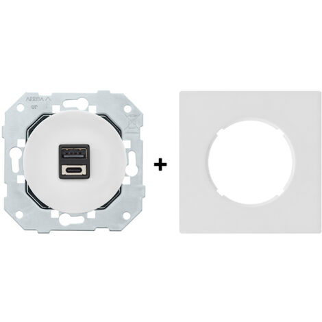 Double prise USB 2,6A A/C blanc glossy DOM avec plaque simple blanc – Charge rapide et design moderne - FONTINI
