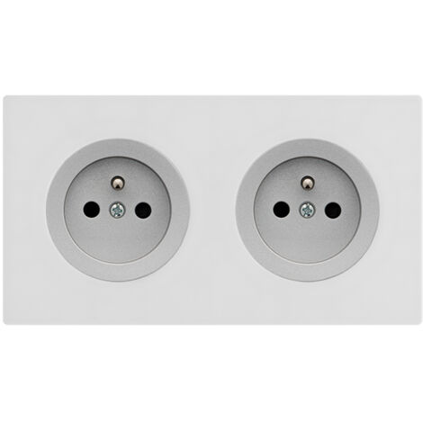 2 prises 2P+T ALU glossy DOM + plaque double blanc - FONTINI (1/5)