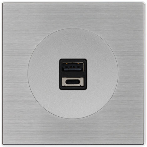 Double prise USB 2,6A A/C ALU GLOSSY DOM avec plaque simple métallisée gris – Recharge pratique et design élégant - FONTINI (1/5)