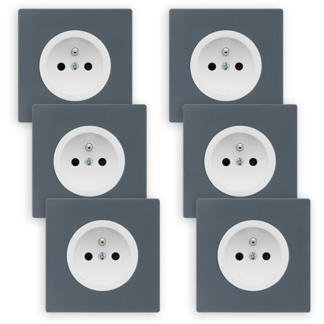 6 prises 2P+T blanc glossy DOM + 6 plaques simples blue grey - FONTINI (1/5)