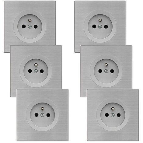 6 prises 2P+T ALU GLOSSY DOM avec 6 plaques simples métallisées gris – Configuration élégante et polyvalente pour vos installations - FONTINI (1/5)