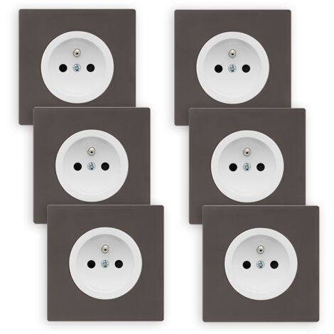 6 prises 2P+T blanc glossy DOM + 6 plaques simples taupe (1/5)
