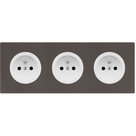 3 prises 2P+T blanc glossy DOM + plaque triple taupe - FONTINI (1/5)