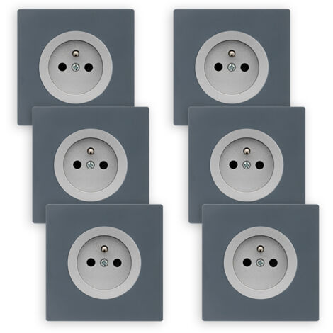 6 prises 2P+T ALU glossy DOM + 6 plaques simples blue grey - FONTINI (1/5)