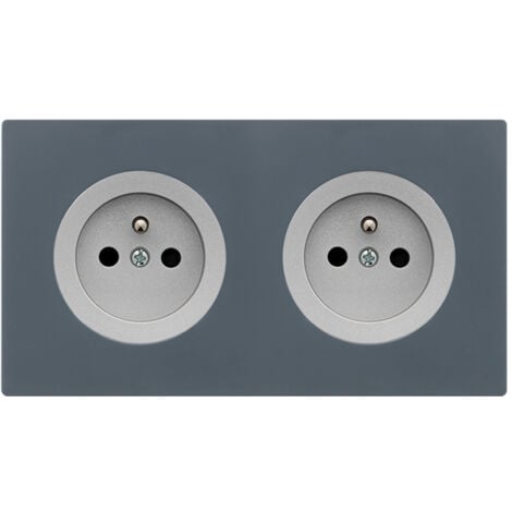 2 prises 2P+T ALU glossy DOM + plaque double blue grey - FONTINI