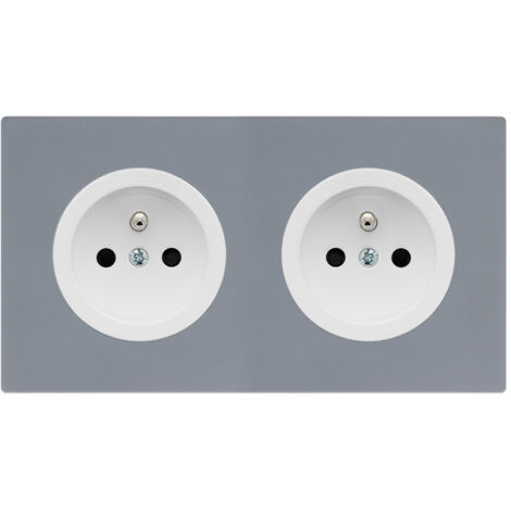2 prises 2P+T blanc glossy DOM + plaque double gris - FONTINI (1/5)