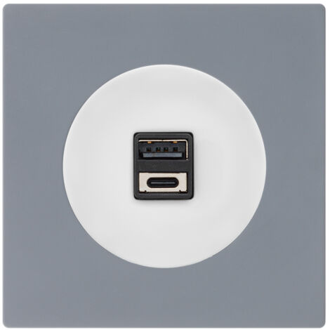 Double prise USB 2,6a a/c blanc glossy DOM + plaque simple gris - FONTINI (1/5)