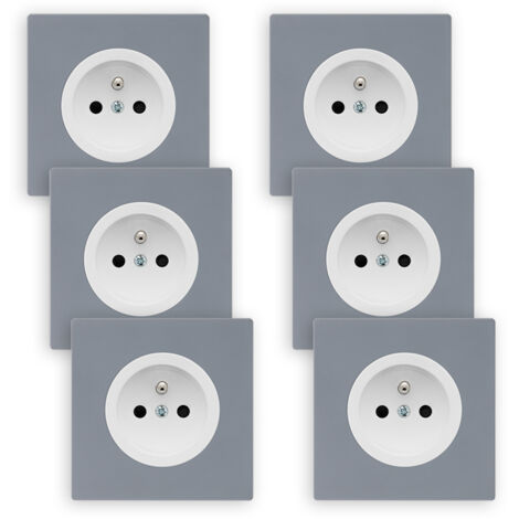 6 prises 2P+T blanc glossy DOM + 6 plaques simples gris - FONTINI (1/5)