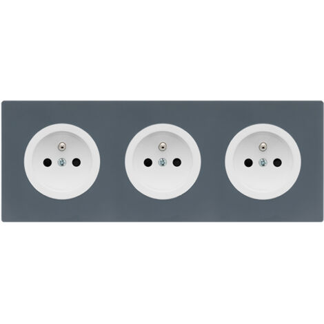 3 prises 2P+T blanc glossy DOM + plaque triple blue grey - FONTINI (1/5)