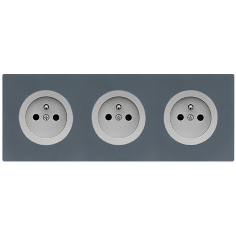 3 prises 2P+T ALU glossy DOM + plaque triple blue grey - FONTINI (1/5)