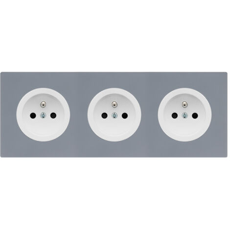3 prises 2P+T blanc glossy DOM + plaque triple gris - FONTINI (1/5)
