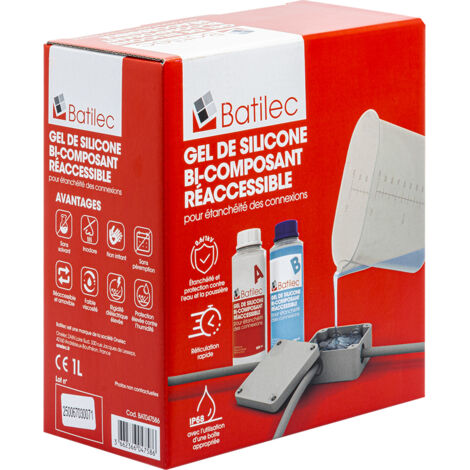 Batilec – Gel silicone électrique 1L – Bi-composant auto-nivelant – Étanchéité IP68 – Isolation pour connexions – Température -60°C à +200°C – Transparent, sans solvant