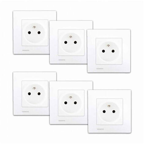 Siemens – Lot de 6 prises 2P+T blanches – Installation horizontale/verticale – Plaques réversibles – Protection enfants