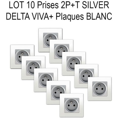 LOT de 10 Prises 2P+T Silver Delta Viva + Plaques Blanc - SIEMENS