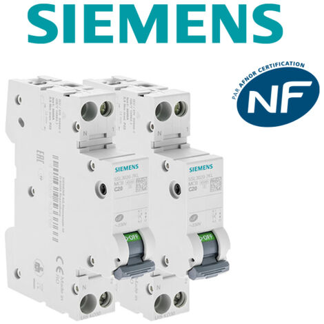 Lot de 2 Disjoncteurs électriques phase + neutre 20A - SIEMENS