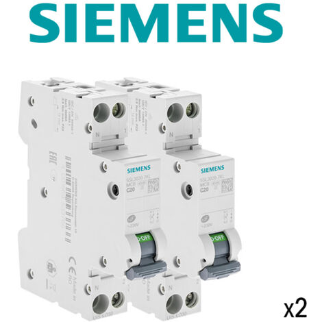 Lot de 2 Disjoncteurs électriques phase + neutre 20A - SIEMENS