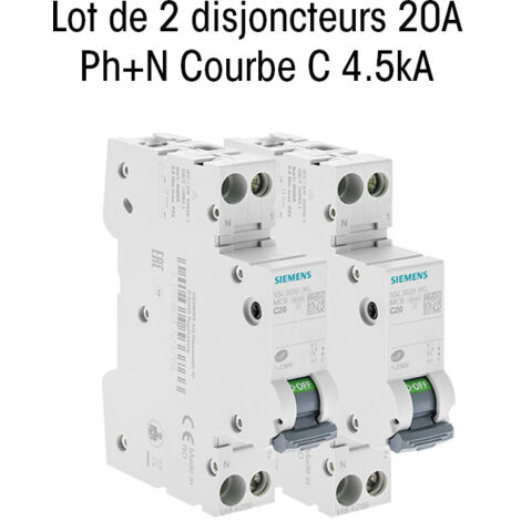 Lot de 2 Disjoncteurs électriques phase + neutre 20A - SIEMENS