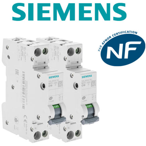Lot de 2 Disjoncteurs électriques phase + neutre 10A - SIEMENS