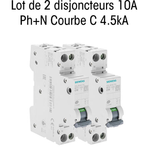 Lot de 2 Disjoncteurs électriques phase + neutre 10A - SIEMENS