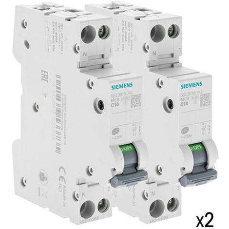 Lot de 2 Disjoncteurs électriques phase + neutre 10A - SIEMENS