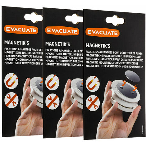 Lot de 3 fixations aimantées pour détecteur de fumée - EVACUATE