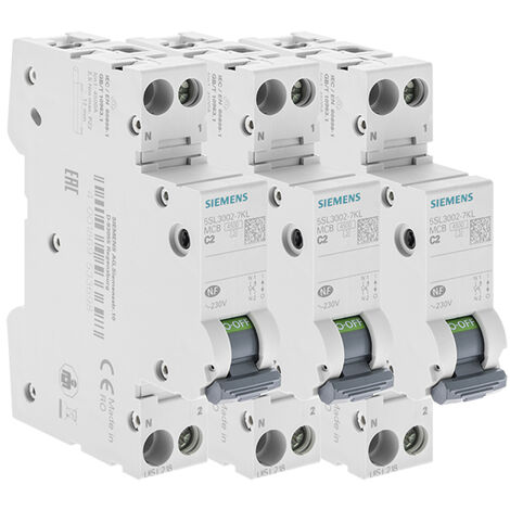 Lot de 3 Disjoncteurs électriques phase + neutre 2A - SIEMENS