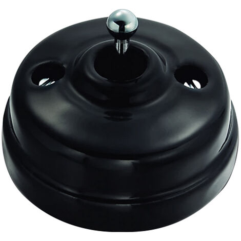 Fontini – Va et vient en porcelaine noire – Manette et vis chrome brillant – Installation en saillie ou encastrée – Puissance 2700W