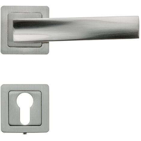 Lot de 2 poignées ELICE nickel satiné + 2 rosaces cylindre  nickel satiné - AYR (1/4)