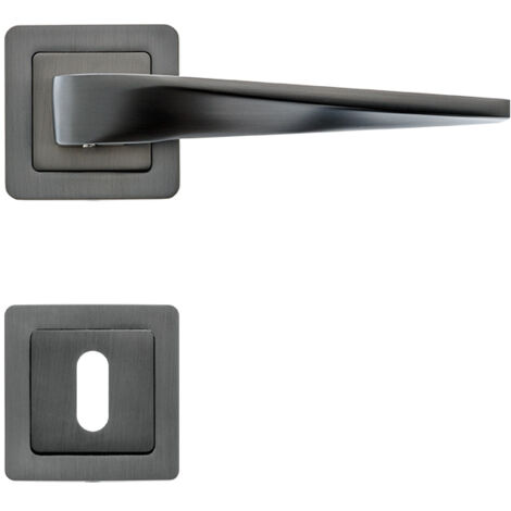 Lot de 2 poignées de porte MAXIM graphite mat – 2 rosaces clé zamak 50x50mm – Installation facile pour portes intérieures et bureaux – AYR (1/4)