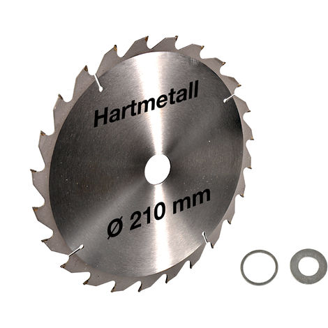 Kreissägeblatt Hartmetall für Holz 210 x 30 mm 24Z - 24 Zähne + 2 Reduzierringe auf 25,4 und 16 mm