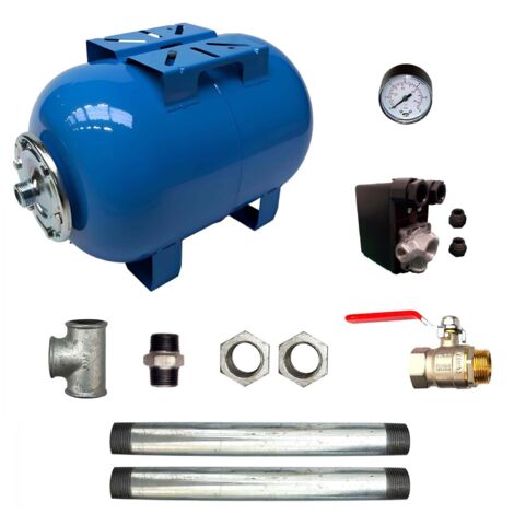 Kit Surpresseur Eau Horizontal 200l - 1" Avec Pressostat Et Manomètre