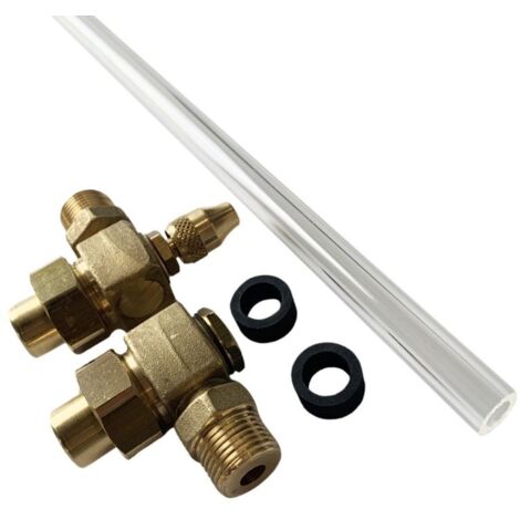 Jeu de garniture et tube de niveau 1/2" pour réservoirs galvanisés 4 et 6 bars – Raccords en laiton 1/2" – Tube transparent 11 x 15mm – Massal (1/3)