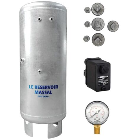 Réservoir galvanisé 200 litres – 6 bars – Construction acier galvanisé – Qualité alimentaire certifiée ACS – Kit complet avec pressostat et manomètre – Massal