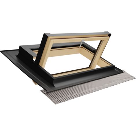 Emica Finestre da tetto, Lucernario Linea Habitat con apertura Bilico in alluminio, Vetrata basso emissivo Certificata, Interno Legno Abete, Apertura a 130 gradi (94x55 Base x Altezza)