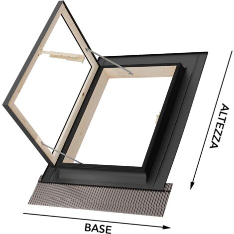 Emica Finestre da Tetto, Lucernario Linea Best apertura Libro in Alluminio, Vetrata Security Antigrandine 4T-9-4T, Interno Legno Abete, Maniglie 4 posizioni di Apertura (48x72 Base x Altezza)
