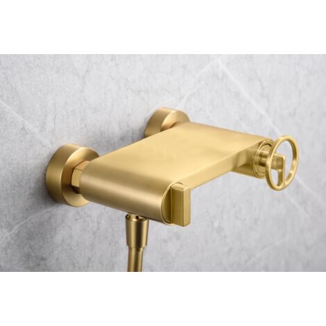 IMEX Set doccia monocomando in ottone oro spazzolato con tubo flessibile acciaio 180 cm doccetta rotonda ABS cartuccia ceramica Ø35 mm staffa fissa doccetta PVD Imex-BDC033-5OC Olimpo (1/3)