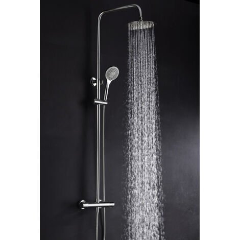 IMEX Set colonna doccia termostatica cromata in acciaio e ottone con soffione Ø20 extrapiatto anticalcare asta estensibile rubinetto corpo freddo ottone cromato cartuccia termostatica TURN CLEAN SY (1/3)