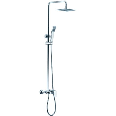 IMEX Colonna doccia miscelatore in acciaio e ottone cromato soffione extrapiatto 20x20 cm anticalcare asta estensibile in acciaio inox S304 cartuccia ceramica Ø35 mm flessibile rinforzato 15 m - (1/3)
