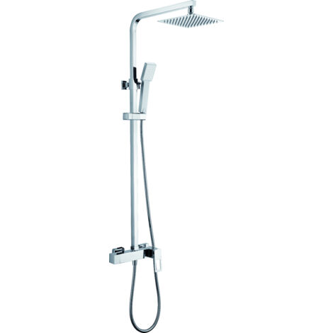 IMEX Set doccia miscelatore monocomando cromata acciaio inox S304 e ottone asta estensibile soffione extrapiatto 20x20 cm anticalcare cartuccia ceramica Ø35mm tubo 15 m modello Imex-BDC032 (1/3)