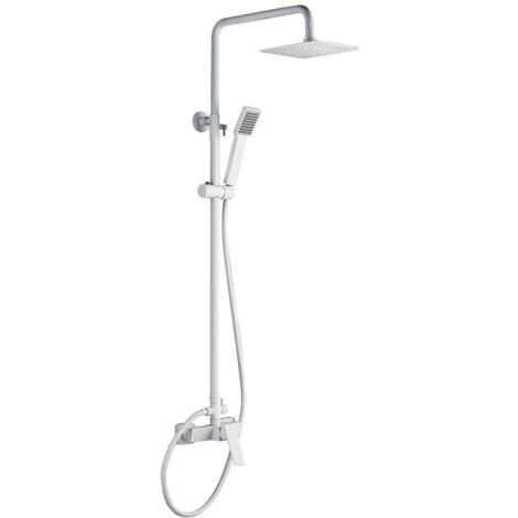 IMEX Set doccia monocomando colonna doccia miscelatore bianco opaco acciaio inox S304 e ottone asta estensibile soffione extra piatto 20x20 cm anticalcare cartuccia ceramica Ø35 mm Imex-BDAR025-BL