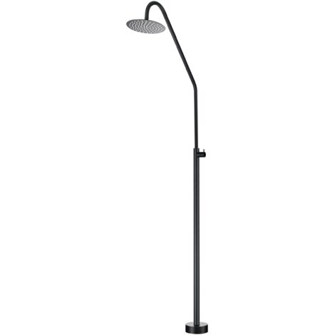 IMEX Douche en acier 316 finition noir mat diffuseur orientable Ø250 mm robinet monofora eau froide base Ø160 mm Ideale pour exterieur qualite anticorrosion Modele ALASKA (1/4)